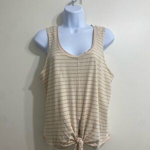 Beige Striped Tank Top with Tie Front